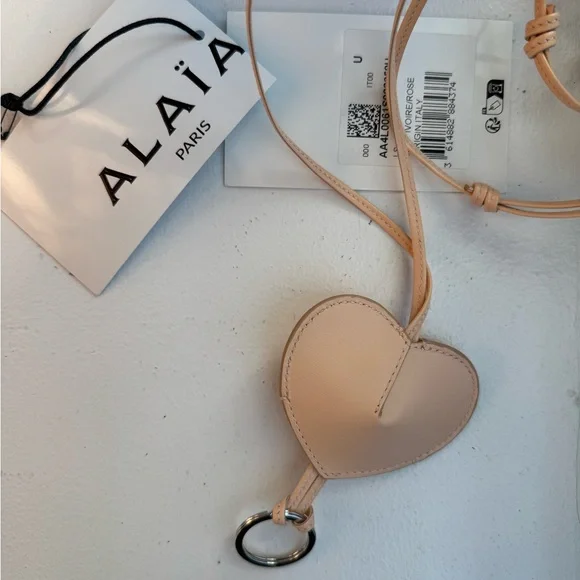 Alaia Cream Heart Leather Keychain